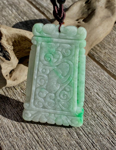 Certified Grade A Jadeite Pendant, Large Burmese Jadeite Pendant, Hand Carved Moire Jadeite, Jadeite Plaque Pendant.