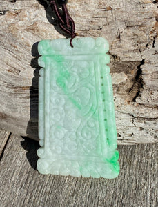 Certified Grade A Jadeite Pendant, Large Burmese Jadeite Pendant, Hand Carved Moire Jadeite, Jadeite Plaque Pendant.