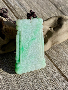 Certified Grade A Jadeite Pendant, Large Burmese Jadeite Pendant, Hand Carved Moire Jadeite, Jadeite Plaque Pendant.