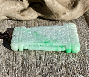 Certified Grade A Jadeite Pendant, Large Burmese Jadeite Pendant, Hand Carved Moire Jadeite, Jadeite Plaque Pendant.