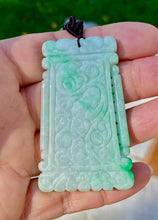 Load image into Gallery viewer, Certified Grade A Jadeite Pendant, Large Burmese Jadeite Pendant, Hand Carved Moire Jadeite, Jadeite Plaque Pendant.