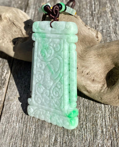 Certified Grade A Jadeite Pendant, Large Burmese Jadeite Pendant, Hand Carved Moire Jadeite, Jadeite Plaque Pendant.