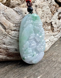 Certified Grade A Jadeite Pendant, Burmese Jadeite Pendant Necklace, Exquisite Hand Carved Landscape Scenery Jadeite