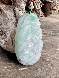 Certified Grade A Jadeite Pendant, Burmese Jadeite Pendant Necklace, Exquisite Hand Carved Landscape Scenery Jadeite