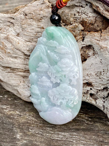 Certified Grade A Jadeite Pendant, Burmese Jadeite Pendant Necklace, Exquisite Hand Carved Landscape Scenery Jadeite