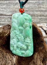 Load image into Gallery viewer, Certified Grade A Jadeite Pendant, Burmese Jadeite Pendant Necklace, Exquisite Hand carved Landscape Scenery Jadeite, Emerald Green Jadeite