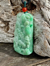 Load image into Gallery viewer, Certified Grade A Jadeite Pendant, Burmese Jadeite Pendant Necklace, Exquisite Hand carved Landscape Scenery Jadeite, Emerald Green Jadeite