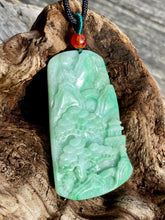 Load image into Gallery viewer, Certified Grade A Jadeite Pendant, Burmese Jadeite Pendant Necklace, Exquisite Hand carved Landscape Scenery Jadeite, Emerald Green Jadeite