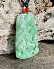 Load image into Gallery viewer, Certified Grade A Jadeite Pendant, Burmese Jadeite Pendant Necklace, Exquisite Hand carved Landscape Scenery Jadeite, Emerald Green Jadeite