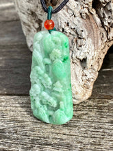 Load image into Gallery viewer, Certified Grade A Jadeite Pendant, Burmese Jadeite Pendant Necklace, Exquisite Hand carved Landscape Scenery Jadeite, Emerald Green Jadeite