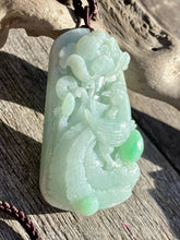 Load image into Gallery viewer, Certified Grade A Jadeite Pendant, Large Jadeite Pendant Necklaces, Emerald Green Jadeite Pendant, Phoenix &amp; Peony.