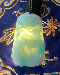 Certified Grade A Jadeite Pendant, Large Jadeite Pendant Necklaces, Emerald Green Jadeite Pendant, Phoenix & Peony.