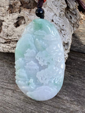 Load image into Gallery viewer, Certified Grade A Jadeite Pendant, Burmese Jadeite Pendant Necklace, Exquisite Hand Carved Landscape Scenery Jadeite