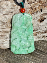 Load image into Gallery viewer, Certified Grade A Jadeite Pendant, Burmese Jadeite Pendant Necklace, Exquisite Hand carved Landscape Scenery Jadeite, Emerald Green Jadeite