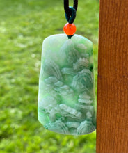 Load image into Gallery viewer, Certified Grade A Jadeite Pendant, Burmese Jadeite Pendant Necklace, Exquisite Hand carved Landscape Scenery Jadeite, Emerald Green Jadeite