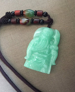 Genuine Untreated Natural Jadeite Guan Yu, A-Grade Jadeite Guan Yu Pendant, Emerald Green Jadeite