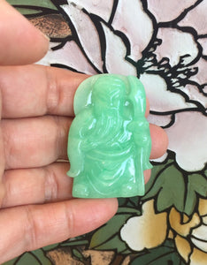 Genuine Untreated Natural Jadeite Guan Yu, A-Grade Jadeite Guan Yu Pendant, Emerald Green Jadeite