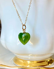 Load image into Gallery viewer, Dainty Jade Heart Necklace, Green Jade Heart, Canada Nephrite Jade Pendant, jade heart necklace gold, Jade Love Heart Necklace, gift for her