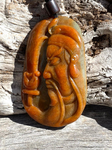 Genuine Natural Untreated Red Jadeite, Certified A-Grade Jadeite Guan Yu Pendant, Hand carved Jadeite Guan Gong Pendant Necklace. Amulet.