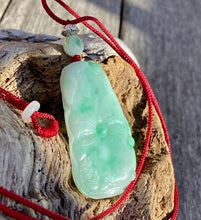 Load image into Gallery viewer, Certified Grade A Jadeite Pendant, Hand Carved Lotus &amp; Fish Jadeite Pendant, Good Luck Emerald Green Jadeite, Green Jadeite Pendant Necklace