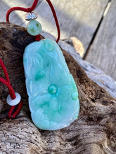 Load image into Gallery viewer, Certified Grade A Jadeite Pendant, Hand Carved Lotus &amp; Fish Jadeite Pendant, Good Luck Emerald Green Jadeite, Green Jadeite Pendant Necklace