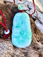 Load image into Gallery viewer, Certified Grade A Jadeite Pendant, Hand Carved Lotus &amp; Fish Jadeite Pendant, Good Luck Emerald Green Jadeite, Green Jadeite Pendant Necklace