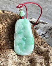 Load image into Gallery viewer, Certified Grade A Jadeite Pendant, Hand Carved Lotus &amp; Fish Jadeite Pendant, Good Luck Emerald Green Jadeite, Green Jadeite Pendant Necklace