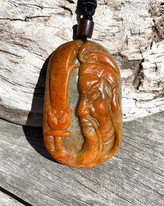 Genuine Natural Untreated Red Jadeite, Certified A-Grade Jadeite Guan Yu Pendant, Hand carved Jadeite Guan Gong Pendant Necklace. Amulet.