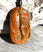 Load image into Gallery viewer, Genuine Natural Untreated Red Jadeite, Certified A-Grade Jadeite Guan Yu Pendant, Hand carved Jadeite Guan Gong Pendant Necklace. Amulet.