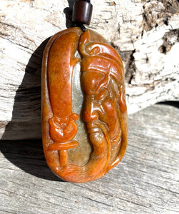 Genuine Natural Untreated Red Jadeite, Certified A-Grade Jadeite Guan Yu Pendant, Hand carved Jadeite Guan Gong Pendant Necklace. Amulet.