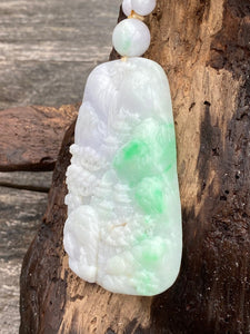 Certified Grade A Jadeite Pendant Lavender & Green Burmese Jadeite, Exquisite Hand carved Landscape Scenery Jadeite