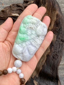 Certified Grade A Jadeite Pendant Lavender & Green Burmese Jadeite, Exquisite Hand carved Landscape Scenery Jadeite