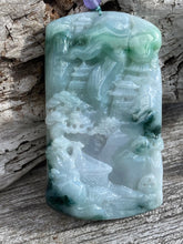 Load image into Gallery viewer, Certified Grade A Jadeite Pendant, Burmese Jadeite Pendant Necklace, Exquisite Hand carved Landscape Scenery Jadeite, Jadeite Zen Pendant.