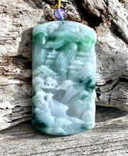 Load image into Gallery viewer, Certified Grade A Jadeite Pendant, Burmese Jadeite Pendant Necklace, Exquisite Hand carved Landscape Scenery Jadeite, Jadeite Zen Pendant.