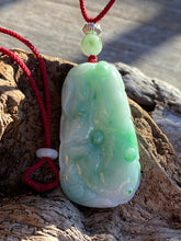 Load image into Gallery viewer, Certified Grade A Jadeite Pendant, Hand Carved Lotus &amp; Fish Jadeite Pendant, Good Luck Emerald Green Jadeite, Green Jadeite Pendant Necklace