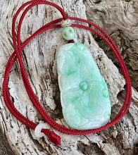 Load image into Gallery viewer, Certified Grade A Jadeite Pendant, Hand Carved Lotus &amp; Fish Jadeite Pendant, Good Luck Emerald Green Jadeite, Green Jadeite Pendant Necklace