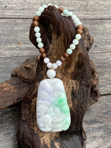 Certified Grade A Jadeite Pendant Lavender & Green Burmese Jadeite, Exquisite Hand carved Landscape Scenery Jadeite