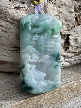 Load image into Gallery viewer, Certified Grade A Jadeite Pendant, Burmese Jadeite Pendant Necklace, Exquisite Hand carved Landscape Scenery Jadeite, Jadeite Zen Pendant.