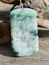 Load image into Gallery viewer, Certified Grade A Jadeite Pendant, Burmese Jadeite Pendant Necklace, Exquisite Hand carved Landscape Scenery Jadeite, Jadeite Zen Pendant.