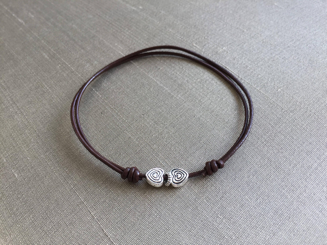 Leather Cord Bracelet, Hearts Bracelet, Mother & Daughter Bracelet, Hearts Bracelet, Couples Bracelet, Love Bracelet, Friends bracelet