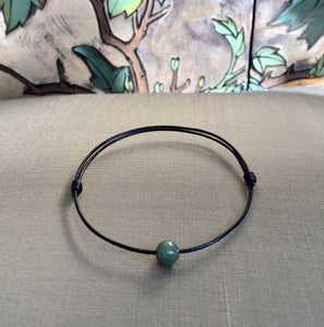 Thin Black Leather Cord Bracelet, Jadeite Bead Bracelet, Protection Bracelet, Lucky Jade Bracelet