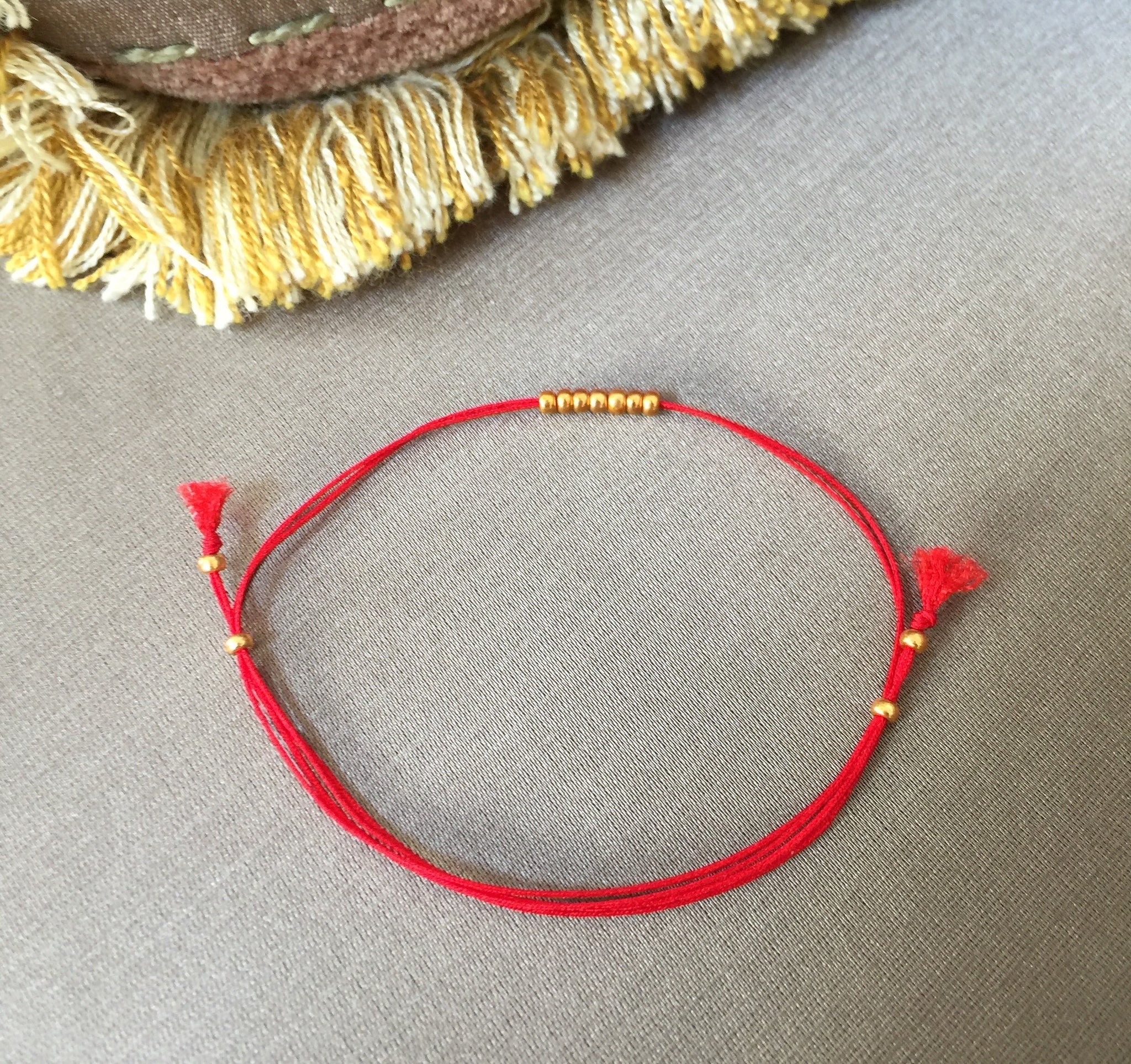 14K Gold Red String Bracelet - Luck & Protection Amulet 8 Inches / Black