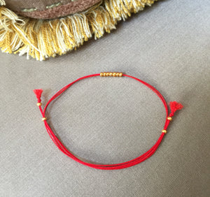 Good Luck Tiny Red Cord Bracelet, Positive Energy,  Protection Bracelet, Anklet, 14k gold filled