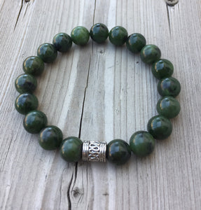 Canadian Nephrite Jade Bracelet, Authentic 10mm Canadian Nephrite Jade Bracelet, Energy Bracelet