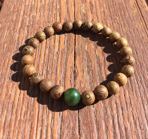 Healing Bracelets, Mens Wood Beads Bracelet, Senna Siamea Wood Bead Bracelet, Lucky Jade Bracelet