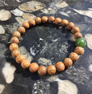 Healing Bracelets, Mens Wood Beads Bracelet, Senna Siamea Wood Bead Bracelet, Lucky Jade Bracelet