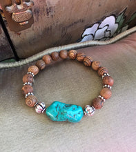 Load image into Gallery viewer, Turquoise Bracelet, Genuine Howlite Turquoise Bracelet, Sandalwood Bracelet, Beach Bracelet