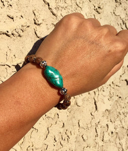 Turquoise Bracelet, Genuine Howlite Turquoise Bracelet, Sandalwood Bracelet, Beach Bracelet