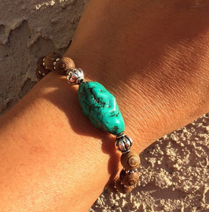 Turquoise Bracelet, Genuine Howlite Turquoise Bracelet, Sandalwood Bracelet, Beach Bracelet