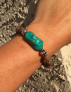 Turquoise Bracelet, Genuine Howlite Turquoise Bracelet, Sandalwood Bracelet, Beach Bracelet